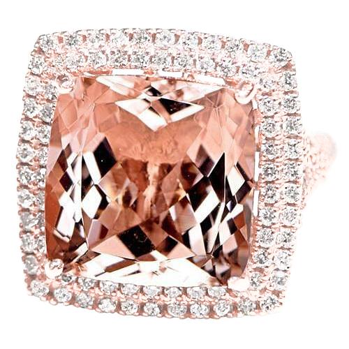 14k roségouden morganite en diamanten ring van 10,25 ct nieuw