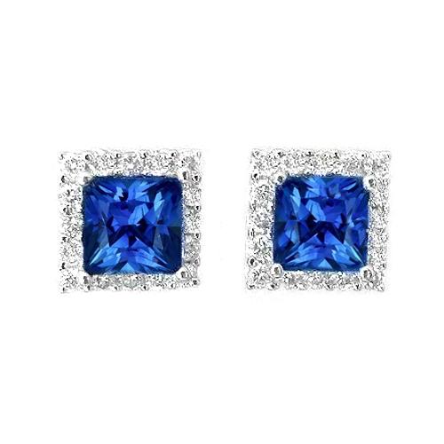 14K witgouden Princess Cut Blue Sapphire Diamond Stud Earring 2.40 Ct - harrychadent.nl