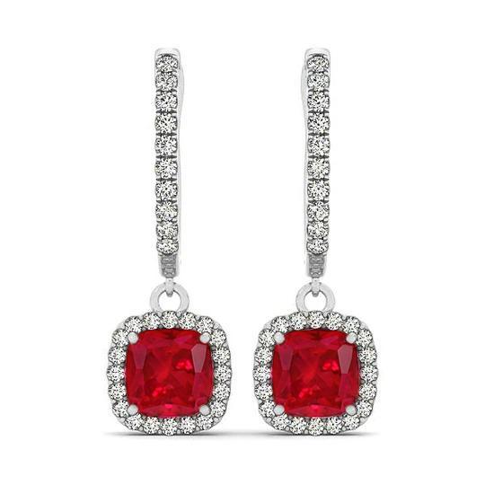 14k witgouden oorbellen met robijn en diamanten van 6,60 ct