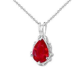 14K witgouden peer gesneden 5 ct Solitaire rode robijn hanger ketting - harrychadent.nl