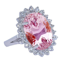 14K Witgoud Roze Kunziet Natuurlijke uit de aarde gewonnen Diamanten Trouwring 25.05 Ct. Edelsteen