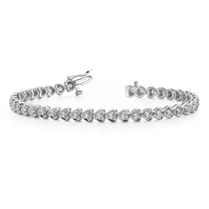 14K White Gold Prong Set 6 karaats Echt Diamanten Hartstijl Armband