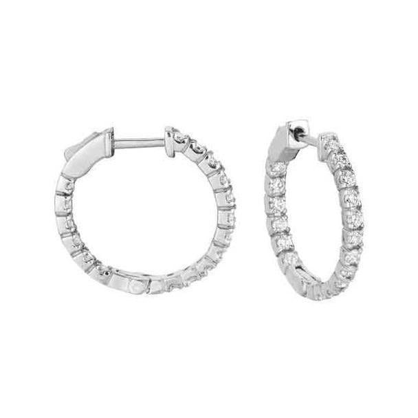 14K White Gold Prong Set Ronde Geslepen 3,60 Karaat Echt Diamanten Hoepel Oorbellen
