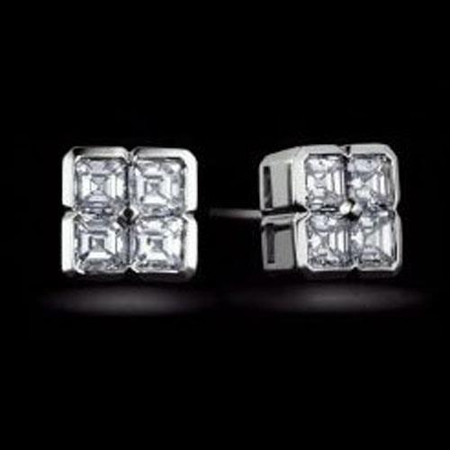 14K Witgouden Asscher Geslepen Echt Diamanten Oorknopjes 2 Karaat