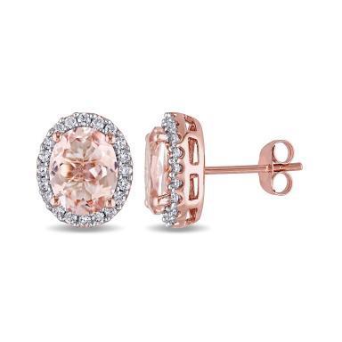 14.98 ct ovale morganite met ronde diamanten oorknopjes goud 14k