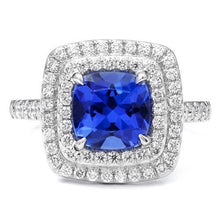 Afbeelding in Gallery-weergave laden, 15 ct halo kussen tanzaniet en diamanten ring wit goud 14k
