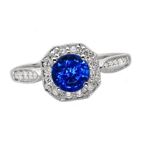 1,5 ct saffier en diamanten trouwring 14K witgoud - harrychadent.nl