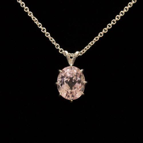 15 ct. solitaire ovaal geslepen roze kunziet ketting hanger wit goud 14k