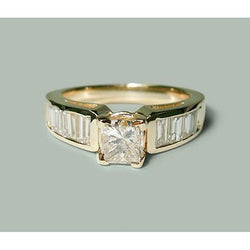 1,50 ct Princess & Baguette diamanten verlovingsring geel goud