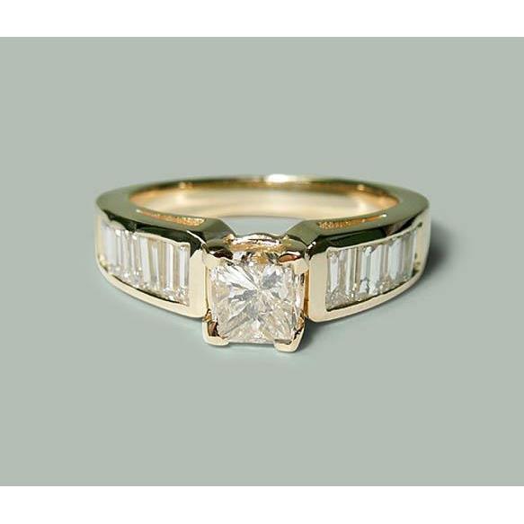 1,50 ct princess & baguette diamanten verlovingsring geel goud