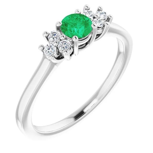 1,50 karaat diamanten en ronde groene smaragd stenen ring