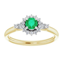Afbeelding in Gallery-weergave laden, 1,50 karaat diamanten ronde groene smaragd ring tweekleurig goud 14k
