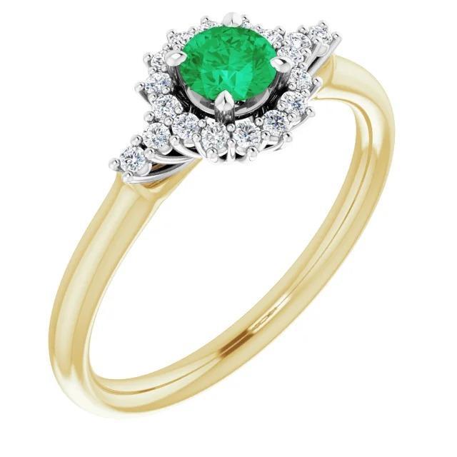 1,50 karaat diamanten ronde groene smaragd ring tweekleurig goud 14k