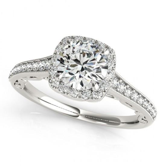 1,50 karaat ronde diamanten Halo verlovingsring filigraan wit goud 14K - harrychadent.nl