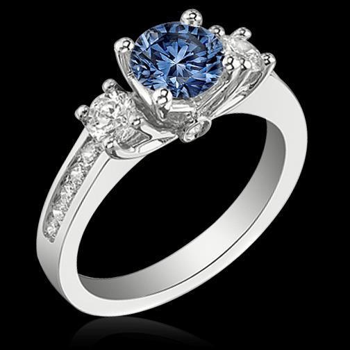 1,51 ct. wit blauwe diamanten 3 stenen edelsteen ring wit goud