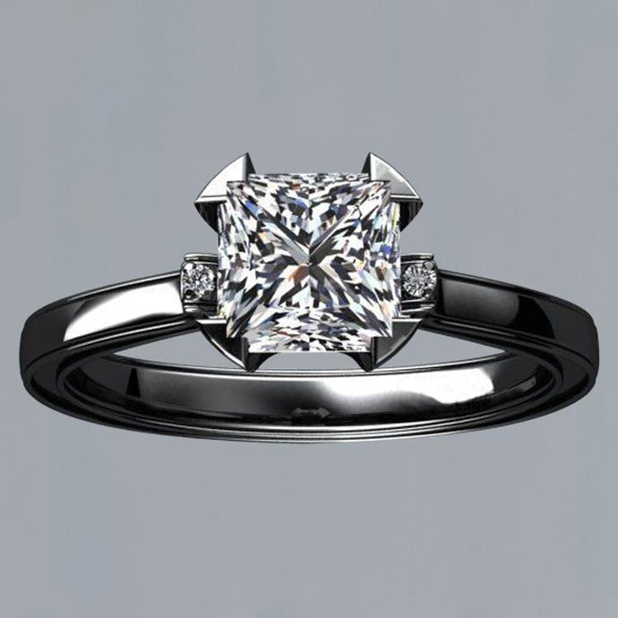 1,56 karaat prinses diamanten Solitaire verlovingsring zwart goud 14K - harrychadent.nl