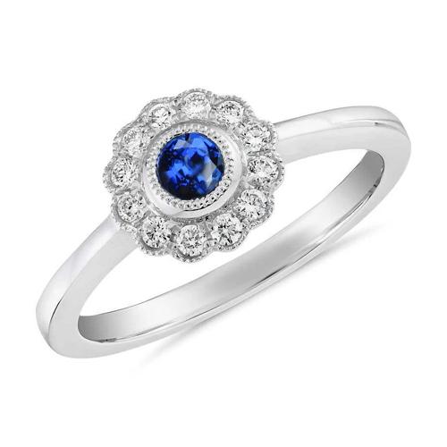 1,6 ct ronde diamanten en saffier edelsteen ring 14K witgoud - harrychadent.nl