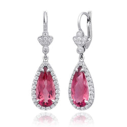 16 karaat roze toermalijn met diamanten Dangle oorbellen 14K goud