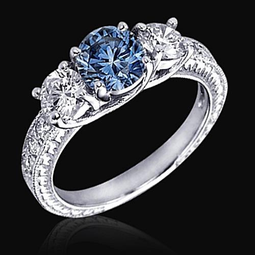 1,60 karaat blauwe diamanten verlovingsring wit goud 14k