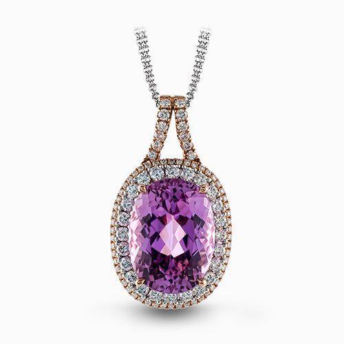16,25 karaat ovale roze kunziet met diamanten hanger rosé goud 14k