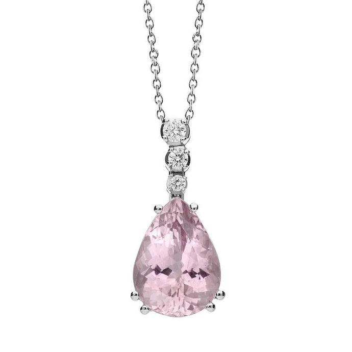 16.50 ct peergeslepen kunziet met diamanten halsketting hanger wit goud