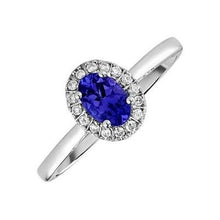 Afbeelding in Gallery-weergave laden, 17 karaat ovale tanzaniet met ronde diamanten ring goud wit 14k
