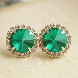 17 Karaat Rond Geslepen Groene Smaragd GIA Halo Natuurlijke uit de aarde gewonnen Diamanten Oorknop 14K