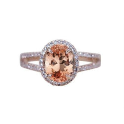 17,25 ct ovaal en rond geslepen Morganite met diamanten Ring Rose Gold