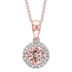 17,25 ct rond geslepen Morganite met diamanten hanger rosé goud 14k