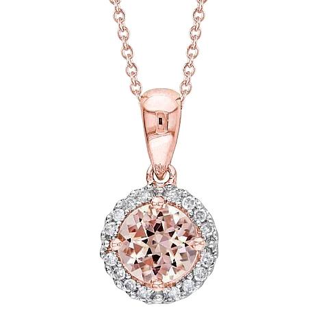 17,25 ct rond geslepen morganite met diamanten hanger rosé goud 14k
