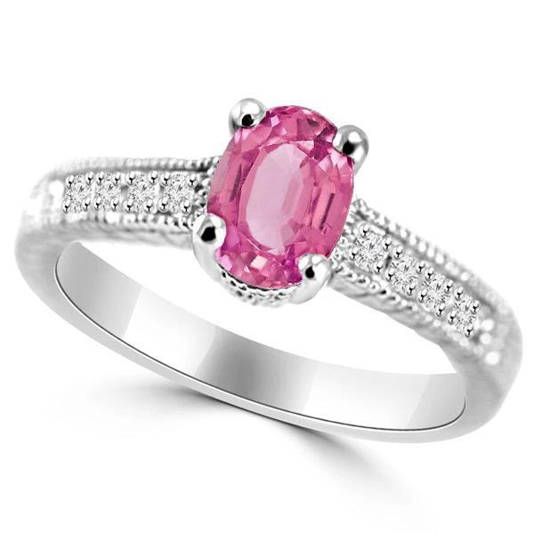 1,75 ct ovale roze saffier diamanten vintage stijl trouwring goud