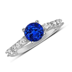1,75 karaat ronde geslepen saffier diamanten edelsteen ring wit goud 14K
