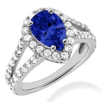 1,85 ct blauwe peer geslepen tanzaniet met diamanten ring wit goud