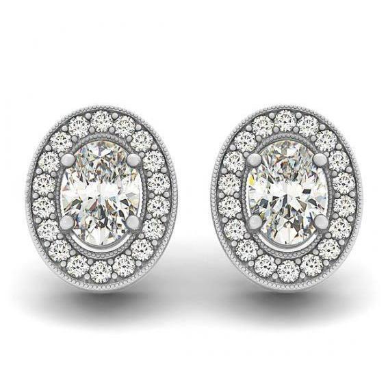 1,86 karaat ovale diamanten halo studs paar oorbellen wit goud 14k