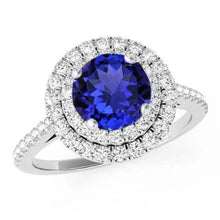 Afbeelding in Gallery-weergave laden, 19 kt rond geslepen tanzaniet en diamanten trouwring 14k witgoud
