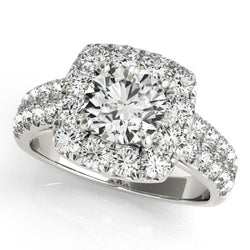 1,90 karaat ronde briljante diamanten Halo Fancy Ring massief goud 14K