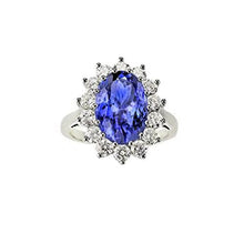 Afbeelding in Gallery-weergave laden, 19,75 ct ovale tanzaniet met diamanten ring bloemstijl 14k goud
