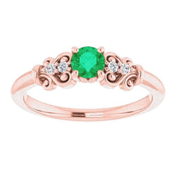 1.10 karaat ronde diamanten en groene smaragden vintage stijl ring