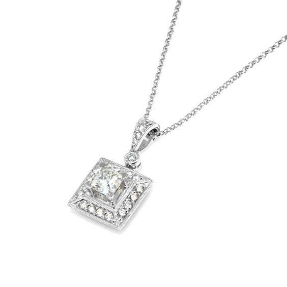 1.12 ct prinses en ronde diamanten halsketting hanger 14k witgoud - harrychadent.nl