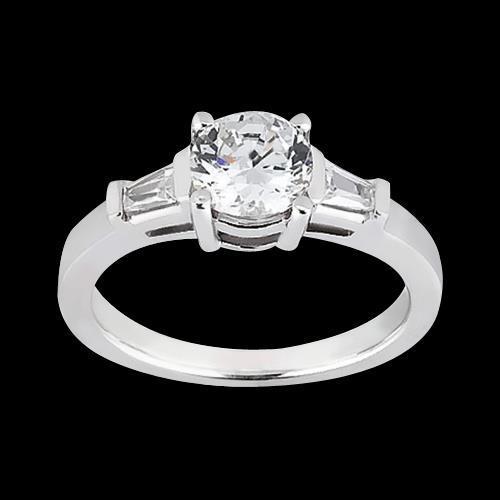 1,20 Ct. Echt Diamanten Drie Stenen Trouwring Rond & Baguette Cut