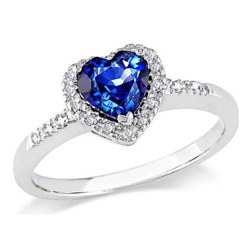 1.25 ct hart geslepen ceylon blauwe saffier ronde diamanten ring goud