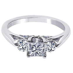 1,35 Karaat Echt Diamanten 3 Stenen Stijl Verlovingsring Wit Goud 14K
