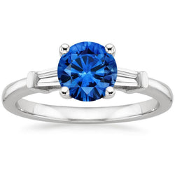 1.5 Ct Sri Lanka Sapphire En Baguette Diamanten 3 Stenen Ring