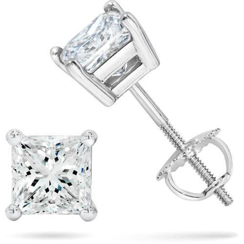 1.5 ct Princess Cut Prong Set Diamond Stud Earring 14K Witgoud - harrychadent.nl