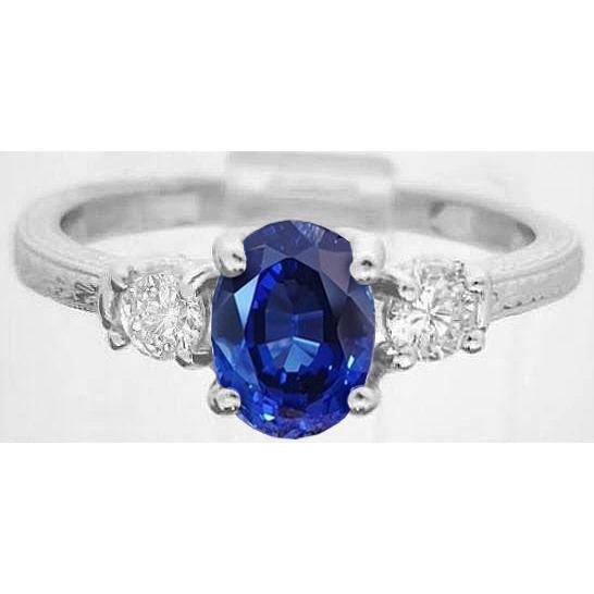 1.5 ct ovale Sri Lanka saffier en diamanten ring met drie stenen goud 14K - harrychadent.nl