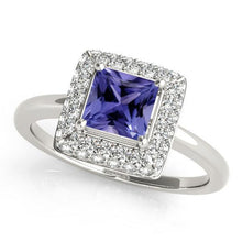 Afbeelding in Gallery-weergave laden, 1.5 ct prinses geslepen tanzaniet met diamanten ring witgoud - harrychadent.nl
