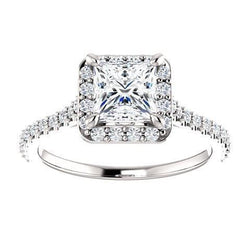 1.50 ct Princess Solitaire met accenten Halo Diamond Wedding Ring