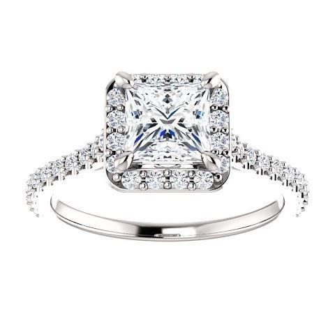 1.50 ct Princess Solitaire met accenten Halo Diamond Wedding Ring - harrychadent.nl