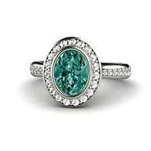 Afbeelding in Gallery-weergave laden, 1.50 karaat groene ovale saffier en diamanten ring wit goud 14K - harrychadent.nl
