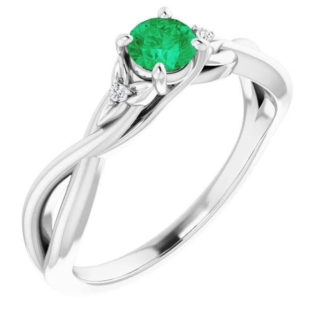1.50 karaat groene smaragd ring gedraaide schacht wit goud 14k